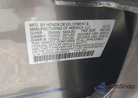 2023 Acura Mdx Technology Package from USA, damaged, VIN 5J8YD9H45PL006079